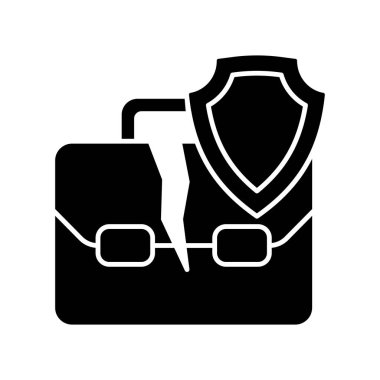 İşsizlik sigortası siyah kabartma simgesi. İşsiz işçilere maddi tazminat. Programın sigorta poliçesini destekliyorum. Beyaz uzayda siluet sembolü. Vektör izole illüstrasyonu