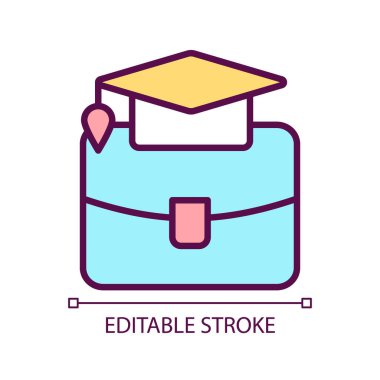 İşyeri eğitimi RGB renk simgesi. Stajyerlik. Profesyonel eğitim. Öğrenci alımı. İzole vektör çizimi. Basit bir çizgi çizimi. Düzenlenebilir felç. Kullanılan Arial yazı tipi