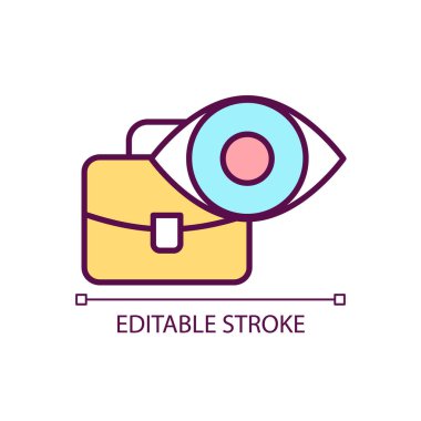 Görev araması RGB renk simgesi. İş arıyorum. Boş yer arayın. Kariyer analizi. İş yeri bul. İzole vektör çizimi. Basit bir çizgi çizimi. Düzenlenebilir felç. Kullanılan Arial yazı tipi