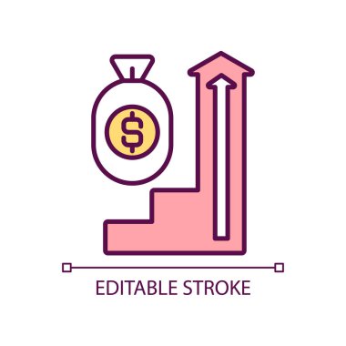 Fon büyütme RGB renk simgesi. İş gelirleri artıyor. Şirket genişlemesi. Finansal gelir. İzole vektör çizimi. Basit bir çizgi çizimi. Düzenlenebilir felç. Kullanılan Arial yazı tipi