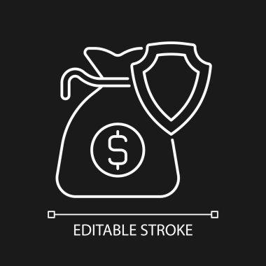 Koyu renk tema için iş sigortası beyaz doğrusal simgesi. Kesinti sigortası. İnce çizgi özelleştirilebilir illüstrasyon. Gece modu için izole vektör kontur sembolü. Düzenlenebilir felç. Kullanılan Arial yazı tipi