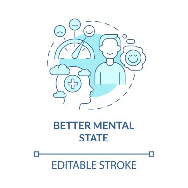 Zihinsel durum turkuaz konsept ikonu. İç huzur ve pozitiflik soyut fikir ince çizgi çizimi. İzole bir taslak çizim. Düzenlenebilir felç. Kullanılan Roboto-Orta, Myriad Pro-Kalın yazı tipleri