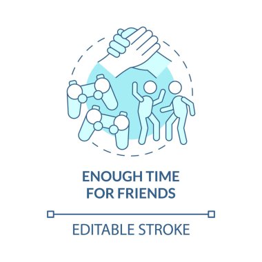 Arkadaşlar için turkuaz konsept ikonu için yeterli zaman. Dinlen ve soyut fikirlerle eğlen ince çizgi çizimi. İzole bir taslak çizim. Düzenlenebilir felç. Kullanılan Roboto-Orta, Myriad Pro-Kalın yazı tipleri