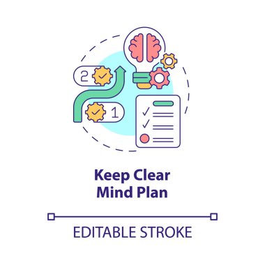 Zihin Planı konsepti simgesini açık tut. Zihinsel sağlık ve denge fikri ince çizgi çizimi. İzole bir taslak çizim. Düzenlenebilir felç. Kullanılan Roboto-Orta, Myriad Pro-Kalın yazı tipleri