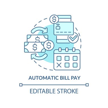 Otomatik fatura mavi konsept ikonu öder. Otomatik bankacılık sistemleri fikri soyut ince çizgi çizimi. İzole bir taslak çizim. Düzenlenebilir felç. Kullanılan Roboto-Orta, Myriad Pro-Kalın yazı tipleri