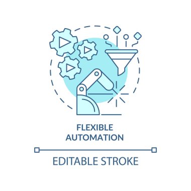 Esnek otomasyon mavi konsept ikonu. Genişletilmiş programlanabilir otomasyon soyut fikir ince çizgi çizimi. İzole bir taslak çizim. Düzenlenebilir felç. Kullanılan Roboto-Orta, Myriad Pro-Kalın yazı tipleri