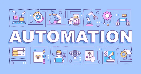 Conceptos Palabras Automatización Banner Azul Tecnología Innovadora Infografías Con Iconos — Archivo Imágenes Vectoriales