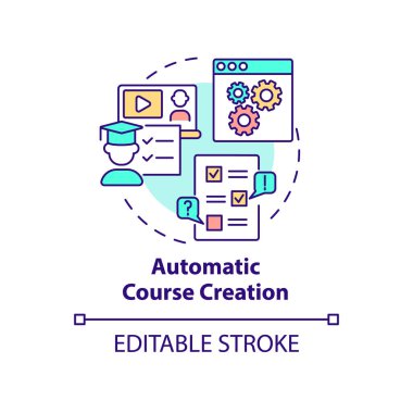 Otomatik kurs oluşturma konsepti simgesi. Eğitim teknolojisi soyut fikir ince çizgi çizimi. İzole bir taslak çizim. Düzenlenebilir felç. Kullanılan Roboto-Orta, Myriad Pro-Kalın yazı tipleri