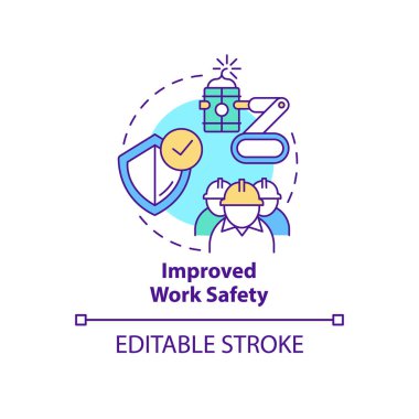 Gelişmiş iş güvenliği konsepti ikonu. Endüstriyel otomasyon avantajları soyut fikir ince çizgi çizimi. İzole bir taslak çizim. Düzenlenebilir felç. Kullanılan Roboto-Orta, Myriad Pro-Kalın yazı tipleri