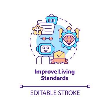 Yaşam standartları konsept simgesini geliştir. Otomasyon, soyut fikir, ince çizgi çiziminin olumlu etkisi. İzole bir taslak çizim. Düzenlenebilir felç. Kullanılan Roboto-Orta, Myriad Pro-Kalın yazı tipleri