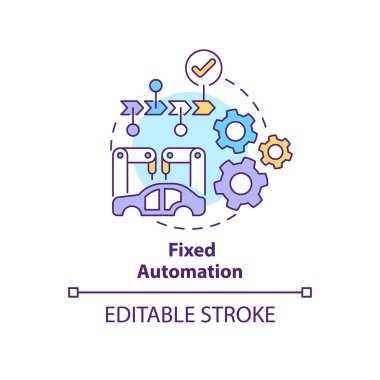Sabit otomasyon konsepti simgesi. Ekipman konfigürasyonu. Donanım soyut fikri ince çizgi çizimi. İzole bir taslak çizim. Düzenlenebilir felç. Kullanılan Roboto-Orta, Myriad Pro-Kalın yazı tipleri