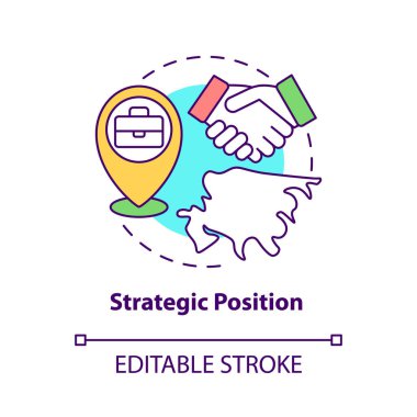 Stratejik konum konsepti simgesi. İş ortamının gelişimi soyut fikir ince çizgi çizimi. İzole bir taslak çizim. Düzenlenebilir felç. Kullanılan Roboto-Orta, Myriad Pro-Kalın yazı tipleri
