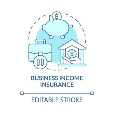 İş gelir sigortası turkuaz konsept ikonu. Bankacılık ve tasarruf fikri ince çizgi çizimi. İzole bir taslak çizim. Düzenlenebilir felç. Kullanılan Roboto-Orta, Myriad Pro-Kalın yazı tipleri