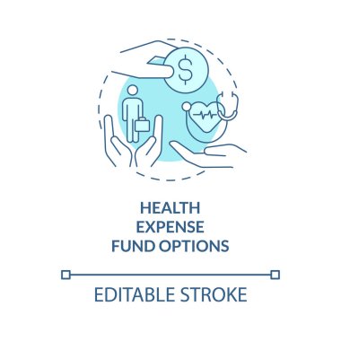 Sağlık giderleri fonu seçenekleri turkuaz konsept simgesi. Şirketin soyut fikirlerinin geri ödemeleri ince çizgi çizimleri. İzole bir taslak çizim. Düzenlenebilir felç. Kullanılan Roboto-Orta, Myriad Pro-Kalın yazı tipleri