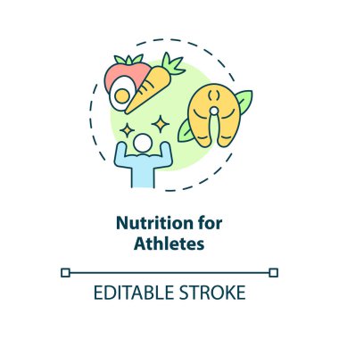 Sporcuların konsept ikonu için besin. Aktif yaşam tarzı için sağlıklı istihkak soyut fikir ince çizgi çizimi. İzole bir taslak çizim. Düzenlenebilir felç. Kullanılan Roboto-Orta, Myriad Pro-Kalın yazı tipleri