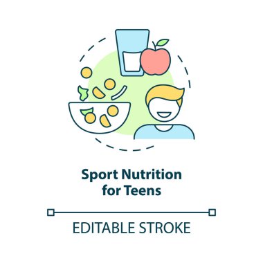 Gençler için spor konsepti ikonu. Genç sporcular için dengeli istihkak fikri soyut ince çizgi çizimi. İzole bir taslak çizim. Düzenlenebilir felç. Kullanılan Roboto-Orta, Myriad Pro-Kalın yazı tipleri