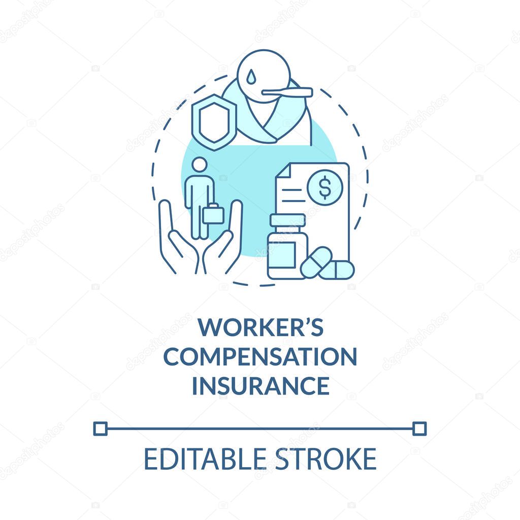 Workers compensation insurance turquoise concept icon. Sick leave abstract idea thin line illustration. Isolated outline drawing. Editable stroke. Roboto-Medium, Myriad Pro-Bold fonts used