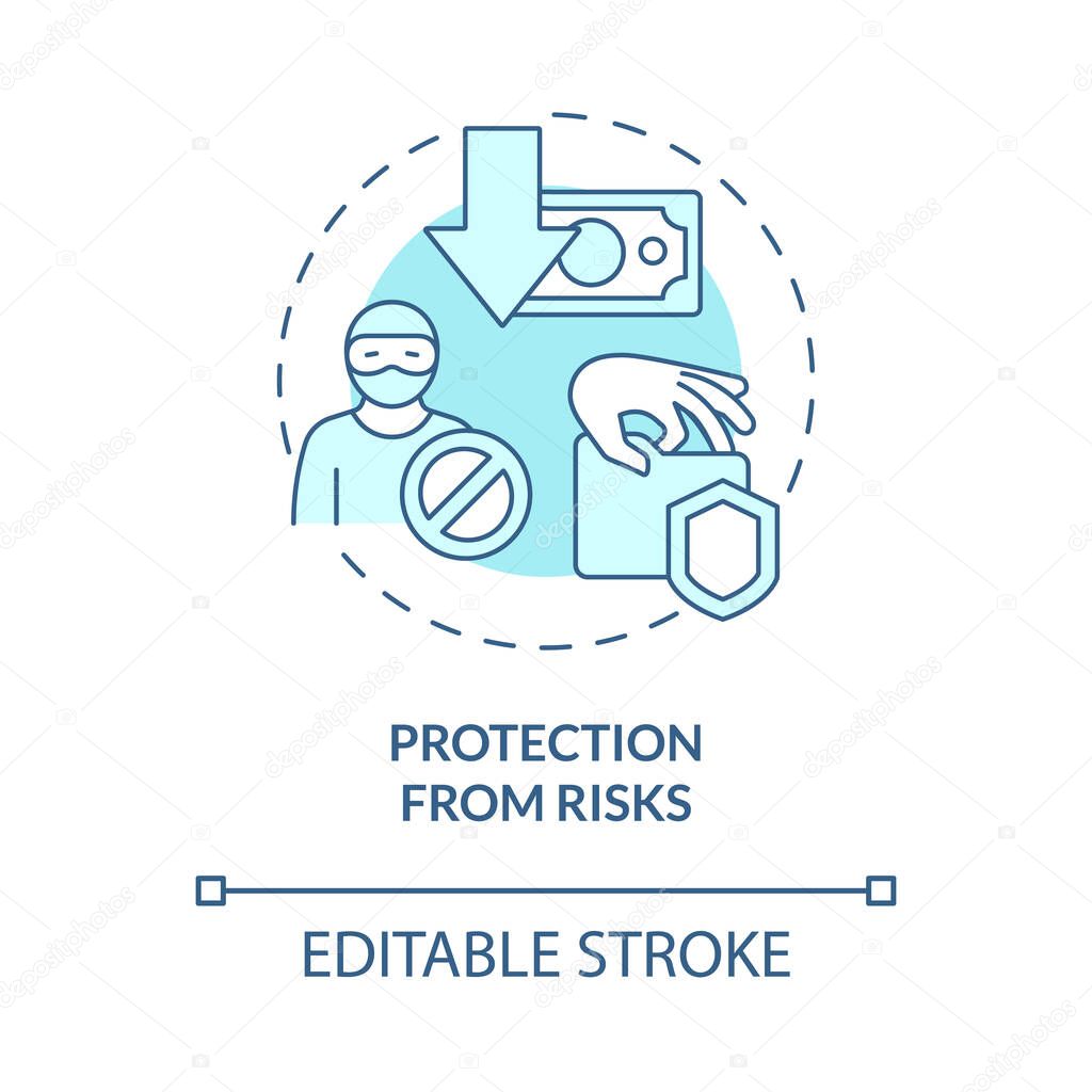 Protection from risks turquoise concept icon. Company reimbursement plan abstract idea thin line illustration. Isolated outline drawing. Editable stroke. Roboto-Medium, Myriad Pro-Bold fonts used