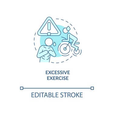 Aşırı egzersiz turkuvaz konsept ikonu. Aşırı travmatik zindelik soyut fikir ince çizgi çizimi. İzole bir taslak çizim. Düzenlenebilir felç. Kullanılan Roboto-Orta, Myriad Pro-Kalın yazı tipleri