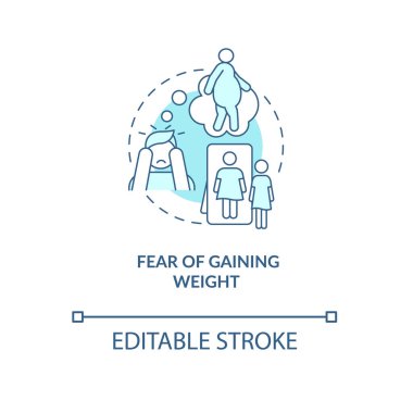 Kilo alma korkusu, turkuaz konsept ikonu. Şişman fobisi. Obesofobi soyut fikir ince çizgi çizimi. İzole bir taslak çizim. Düzenlenebilir felç. Kullanılan Roboto-Orta, Myriad Pro-Kalın yazı tipleri