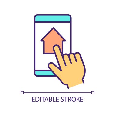 İnternet RGB renk simgesine yükle. Mobil uygulama. Dokunmatik ekran. Yüksek teknoloji. Arıyorum. İzole vektör çizimi. Basit bir çizgi çizimi. Düzenlenebilir felç. Kullanılan Arial yazı tipi