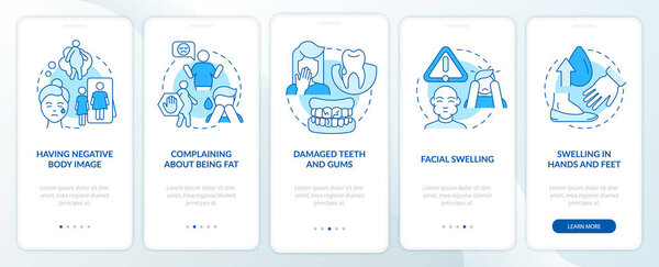 Булимия обозначает синий экран мобильного приложения на борту. Поврежденные зубы и десны проходят через 5 шагов графических инструкций страниц с линейными концепциями. UI, UX, GUI искушают. Myriad Pro-Bold, используемая технология