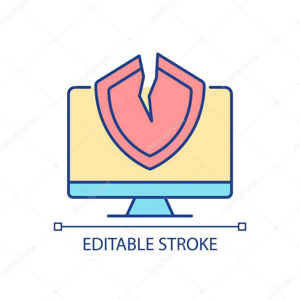 Cybersecurity vulnerability RGB color icon. System weakness and flaw. Cybercriminal gains access. Isolated vector illustration. Simple filled line drawing. Editable stroke. Arial font used