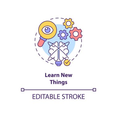 Yeni şeyler öğren kavram simgesi. Beyin eğitimi. Sabah rutini soyut fikir ince çizgi çizimi. İzole bir taslak çizim. Düzenlenebilir felç. Kullanılan Roboto-Orta, Myriad Pro-Kalın yazı tipleri