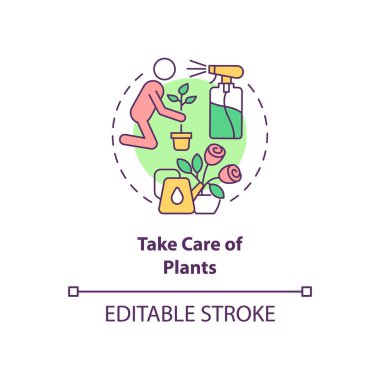 Bitkilerin konsept ikonu ile ilgilenin. Bahçıvanlık hobisi. Sabah rutini soyut fikir ince çizgi çizimi. İzole bir taslak çizim. Düzenlenebilir felç. Kullanılan Roboto-Orta, Myriad Pro-Kalın yazı tipleri