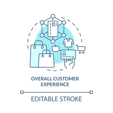 Genel müşteri turkuaz konsept simgesi deneyimi. Dokunulmaz sistem soyut fikir ince çizgi çizimi. İzole bir taslak çizim. Düzenlenebilir felç. Roboto-Orta, Myriad Pro-Kalın yazı tipleri kullanır