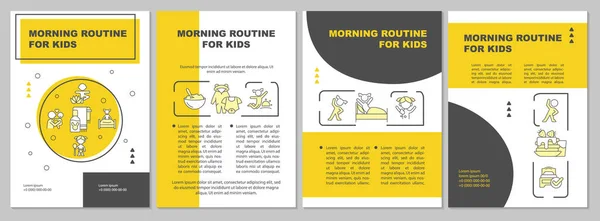 Sarı Broşür Çocuklar Için Sabah Rutini Gün Başlıyor Doğrusal Simgeli — Stok Vektör