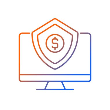 Siber sigorta gradyan doğrusal vektör simgesi. İş yükümlülüğü. Veri hırsızlığı koruması. Kapsama riski var. İnce çizgi renk sembolü. Modern tarz pictogram. Vektör izole çizimi