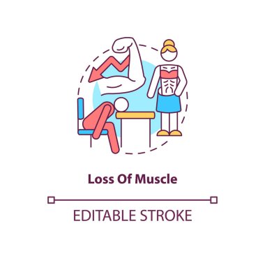 Loss of muscle concept icon. Musculoskeletal system degradation. Sarcopenia abstract idea thin line illustration. Isolated outline drawing. Editable stroke. Roboto-Medium, Myriad Pro-Bold fonts used clipart
