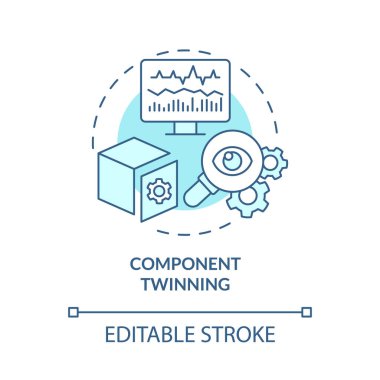 Bileşen ikiz turkuaz konsept ikonu. Bilgisayar donanımı ve yazılım soyut fikir ince çizgi çizimi. İzole bir taslak çizim. Düzenlenebilir felç. Kullanılan Roboto-Orta, Myriad Pro-Kalın yazı tipleri