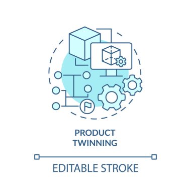 Ürün ikizi turkuaz konsept ikonu. Dijital model soyut fikir ince çizgi çizimi. Kazanma seviyesi. İzole bir taslak çizim. Düzenlenebilir felç. Kullanılan Roboto-Orta, Myriad Pro-Kalın yazı tipleri