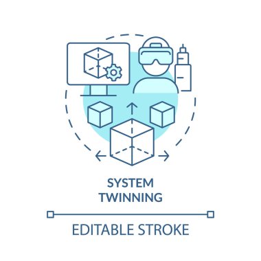 Sistem ikizi turkuaz konsept simgesi. Gerçek zamanlı sanal karşıt fikir soyut ince çizgi çizimi. İzole bir taslak çizim. Düzenlenebilir felç. Kullanılan Roboto-Orta, Myriad Pro-Kalın yazı tipleri