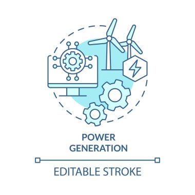 Güç üretimi turkuaz konsept simgesi. Enerji kullanımının sanal kopyası soyut fikir ince çizgi çizimi. İzole bir taslak çizim. Düzenlenebilir felç. Kullanılan Roboto-Orta, Myriad Pro-Kalın yazı tipleri