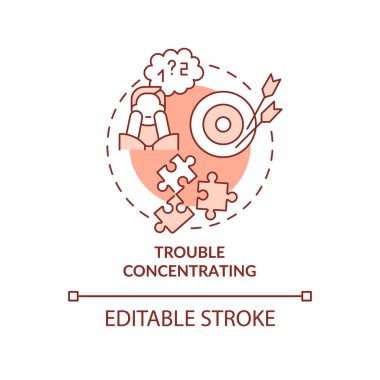 Terracotta konsept ikonu yoğunlaşması sorunu. Anksiyete ve zihinsel hastalık soyut fikir ince çizgi çizimi. İzole bir taslak çizim. Düzenlenebilir felç. Kullanılan Roboto-Orta, Myriad Pro-Kalın yazı tipleri