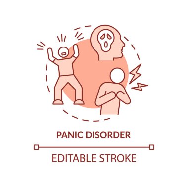 Panik bozukluğu terracotta konsept ikonu. Anksiyete saldırıları tanımı. Soyut fikir ince çizgi çizimi iyi oluyor. İzole bir taslak çizim. Düzenlenebilir felç. Kullanılan Roboto-Orta, Myriad Pro-Kalın yazı tipleri