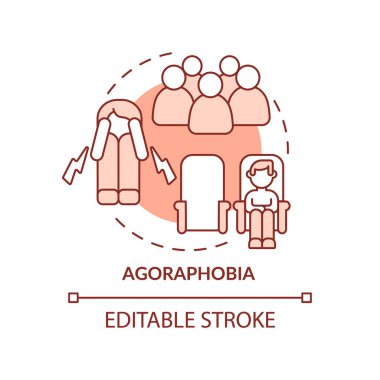 Agorafobi terracotta konsept ikonu. Anksiyete bozukluğu. Zihinsel sağlık hizmeti soyut fikir ince çizgi çizimi. İzole bir taslak çizim. Düzenlenebilir felç. Kullanılan Roboto-Orta, Myriad Pro-Kalın yazı tipleri