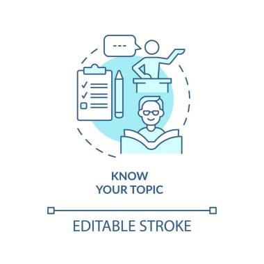 Konunun turkuaz konsept ikonunu biliyorum. Halkın performans korkusunun üstesinden gelmek soyut fikir ince çizgili illüstrasyon. İzole bir taslak çizim. Düzenlenebilir felç. Kullanılan Roboto-Orta, Myriad Pro-Kalın yazı tipleri