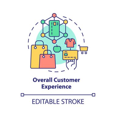 Genel müşteri deneyimi konsept simgesi. Dokunulmaz sistem soyut fikir ince çizgi çizimi. İzole bir taslak çizim. Düzenlenebilir felç. Kullanılan Roboto-Orta, Myriad Pro-Kalın yazı tipleri