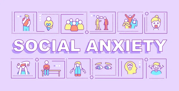 Social Anxiety Word Concepts Purple Banner Mental Disorder Infographics Linear — Vettoriale Stock