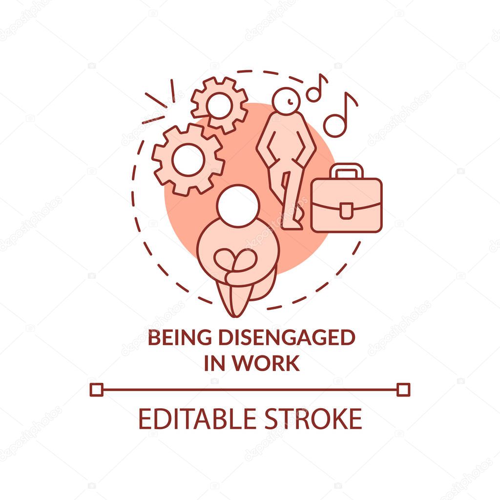 Being disengaged in work terracotta concept icon. Burnout and anxiety abstract idea thin line illustration. Isolated outline drawing. Editable stroke. Roboto-Medium, Myriad Pro-Bold fonts used