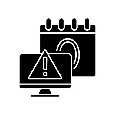 Sıfır gün saldırısı simgesi. Savunmasız yazılım. Programı yamayla düzeltiyorum. Siber Suçlar. Cihazlar bozulur ve çöker. Beyaz uzayda siluet sembolü. Vektör izole illüstrasyonu