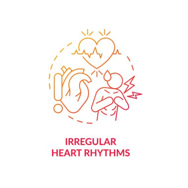 Irregular heart rhythms red gradient concept icon. Slow heartbeat. Tachycardia abstract idea thin line illustration. Isolated outline drawing. Roboto-Medium, Myriad Pro-Bold fonts used clipart