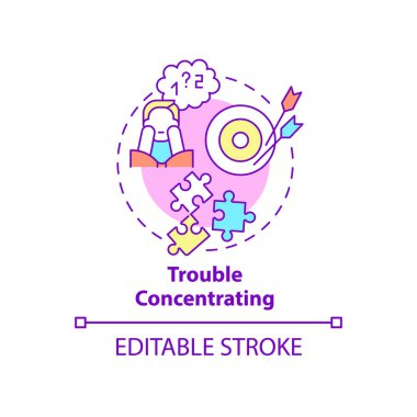 Konsept ikonunda sorun var. Endişe ve zihinsel bozukluk soyut fikir ince çizgi çizimi. İzole bir taslak çizim. Düzenlenebilir felç. Kullanılan Roboto-Orta, Myriad Pro-Kalın yazı tipleri