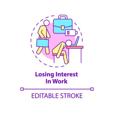 İş konsepti ikonuna olan ilgimi kaybediyorum. Stres ve duygusal bozukluk. Endişe soyut fikir ince çizgi çizimi. İzole bir taslak çizim. Düzenlenebilir felç. Kullanılan Roboto-Orta, Myriad Pro-Kalın yazı tipleri