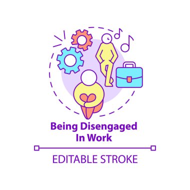 İş konsepti simgesinde devre dışı bırakılmak. İş yerinde yanmış. Endişe soyut fikir ince çizgi çizimi. İzole bir taslak çizim. Düzenlenebilir felç. Kullanılan Roboto-Orta, Myriad Pro-Kalın yazı tipleri