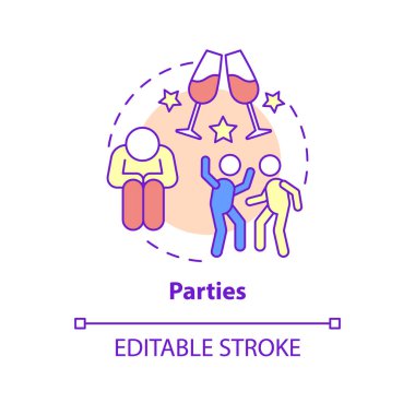 Parti konsepti ikonu. İletişim sorunları var. Anksiyete bozukluğu soyut fikri tetikliyor ince çizgi çizimi. İzole bir taslak çizim. Düzenlenebilir felç. Kullanılan Roboto-Orta, Myriad Pro-Kalın yazı tipleri